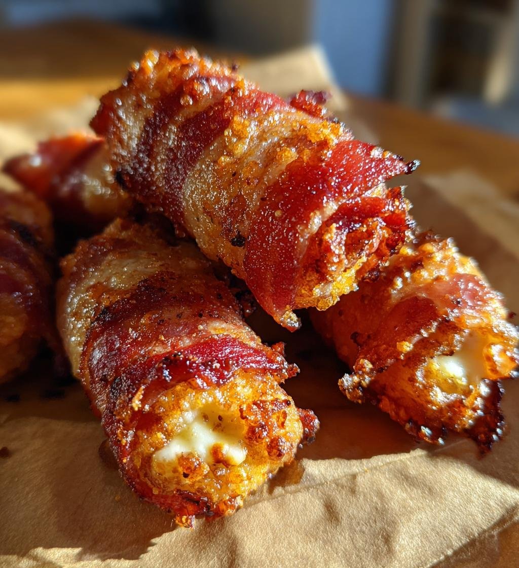 Low Carb Nashville Hot Bacon Wrapped Mozzarella Sticks