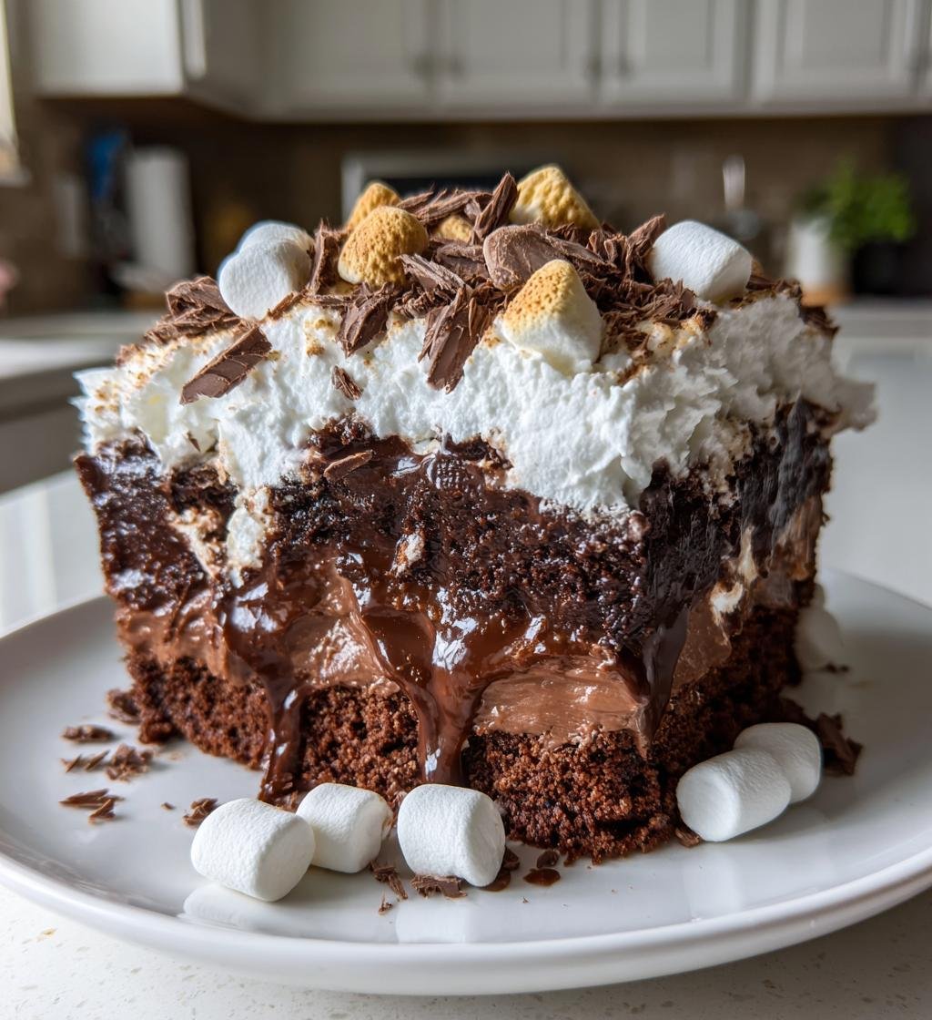 Marshmallow Chocolate Poke Cake - detail 1