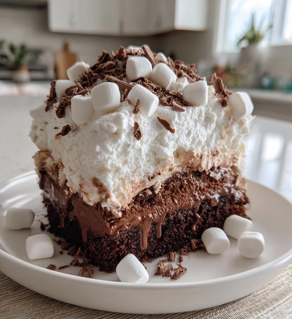 Marshmallow Chocolate Poke Cake
