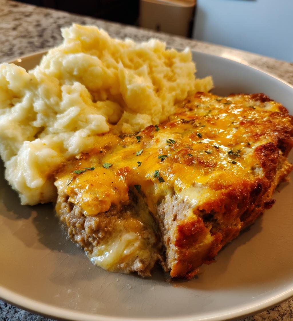 Meatloaf with Mashed Potatoes and Cheese