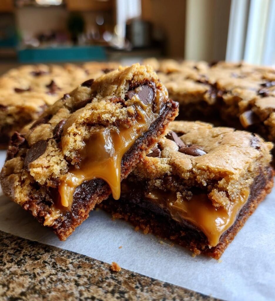 Peanut Butter Caramel Toffee Chocolate Chip Cookie Bars