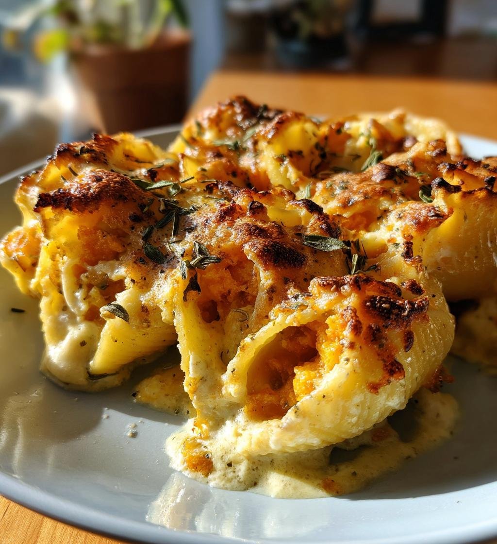Pumpkin & Gouda Stuffed Shells in Brown Butter Sage Alfredo Sauce