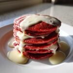 Red Velvet Pancakes with Cream Cheese Glaze