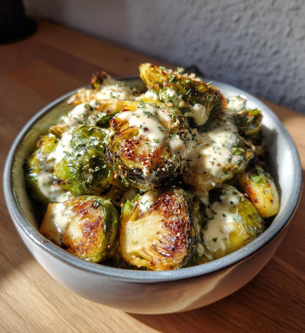 Tahini-Caesar Roasted Brussels Sprouts