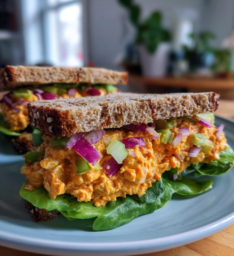 Vegan Buffalo Chickpea Salad Sandwich